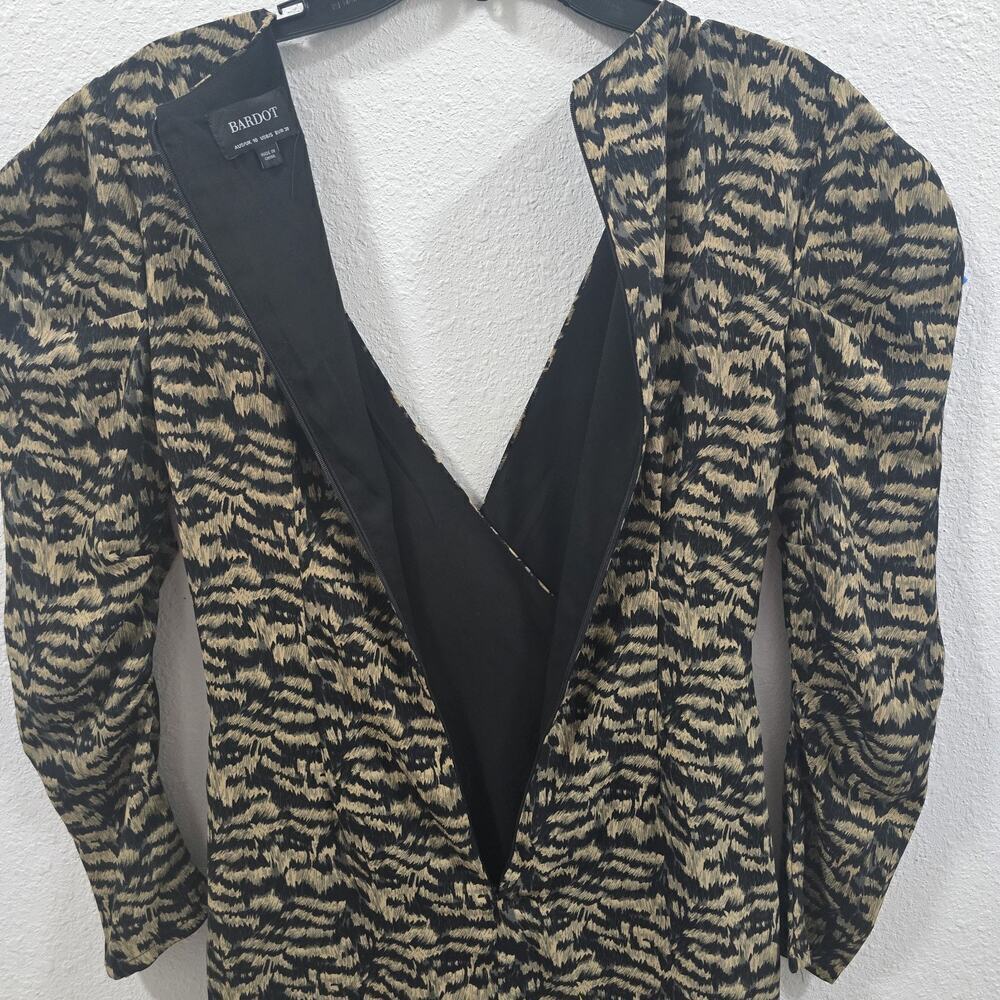 Bardot Animal Print Tracey Twist Black Puff Long Sleeves Mini Wrap Dress Size S - Picture 13 of 14